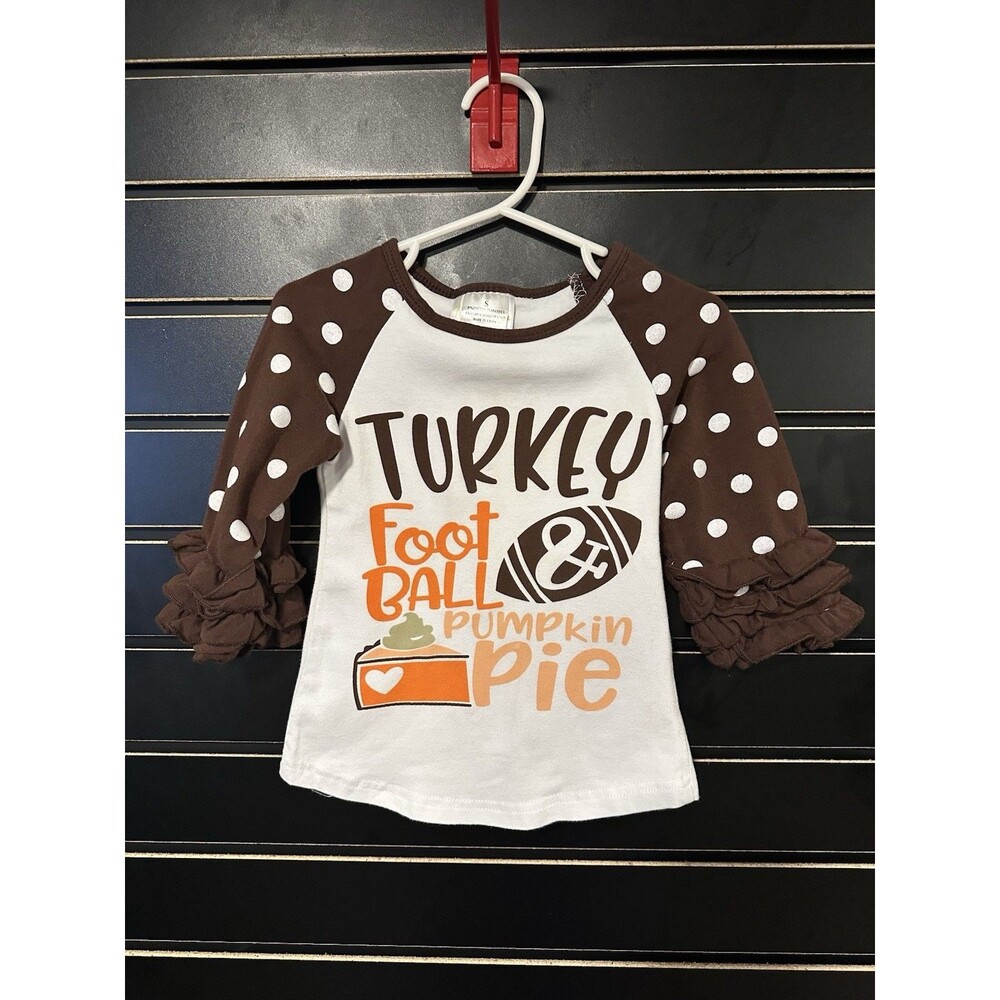 EUC Girls Thanksgiving Ruffle Sleeve Top Size Small 3T/4T